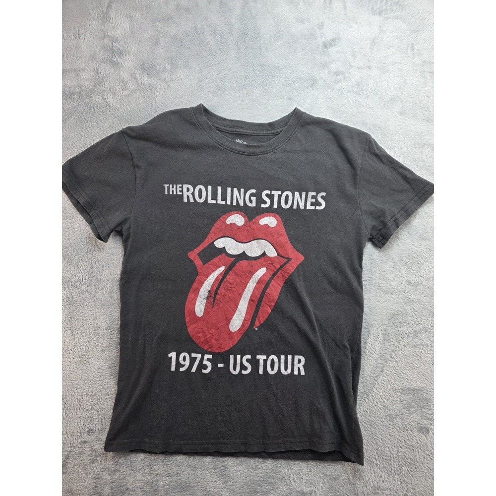 The Rolling Stones 1975 Us Tour T-shirt Size M Tongue Logo Black Short Sleeve